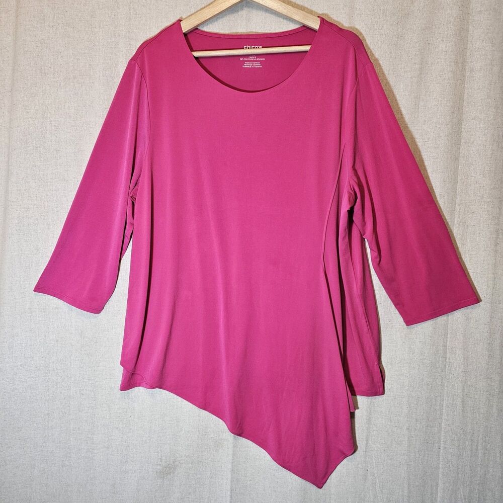 Chico's Asymmetrical Hem Tunic Fuschia Pink Womens Size 3 = XL Classic Closet
